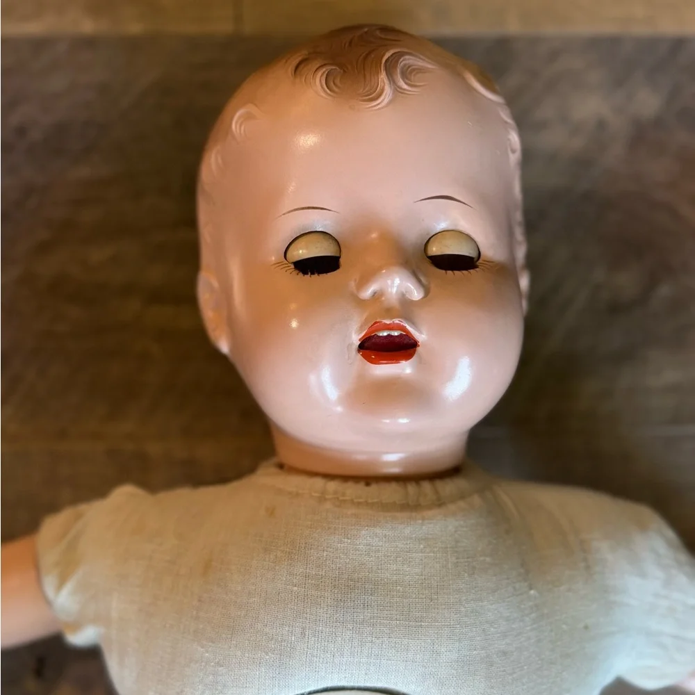Vintage 1940s J.L. Schilling 22” Talking Baby Doll – Sleepy Eyes, Original Shoes